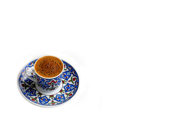 Obraz na płótnie Canvas Traditional delicious Turkish coffee isolated on white backdrop.