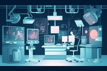  Flat vector illustration equipment and medical devices in modern operating room generative ai 