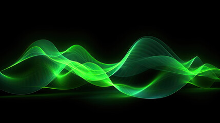 Neon green light waves with black background