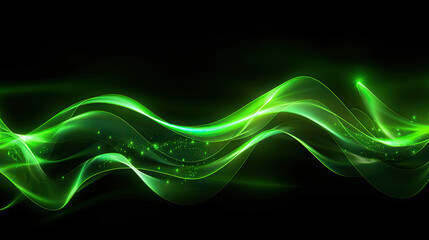 Neon green light waves with black background