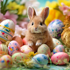 Fototapeta na wymiar Easter Bunny and eggs