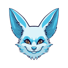 Cute portrait of fennec fox face. The desert fox fennec fox is blue. Animal head. Vector illustration.