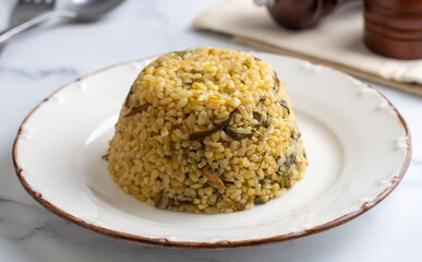Herbed bulgur pilaf. 