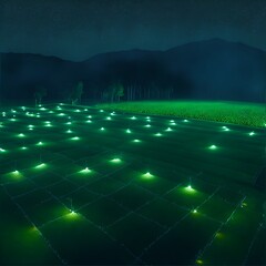 Photo of a vast illuminated field at night with a mesmerizing display of lights