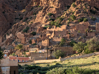 Beautiful little village Oumesnat with clay houses in the Anti-Atlas mountains