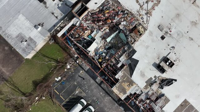 Rotating Drone footage of house hit by tornado