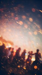 Fototapeta na wymiar Blurred atmosphere of a beach party. Generative AI