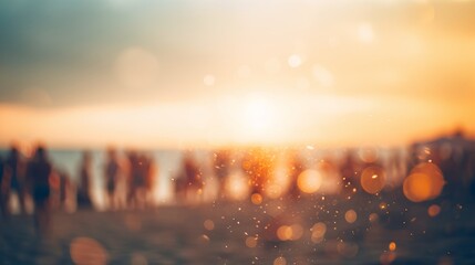 Fototapeta premium Blurred atmosphere of a beach party. Generative AI