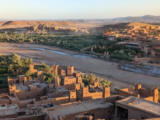 Scenic historic clay houses in the ancient UNESCO town of Ait Ben Haddou