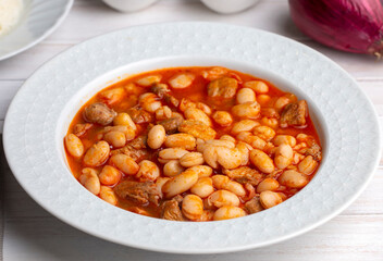 Turkish foods; dried bean, Beans with minced meat (kuru fasulye)