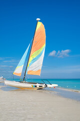 Sailboat on the beautiful beach of Varadero in Cuba