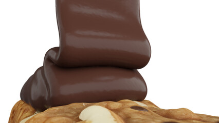 3d rendering pouring chocolate cream on top of biscuit include alpha path.