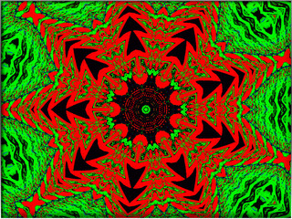 Abstract, Red and Green Starfish Pattern, 3d, within a Border