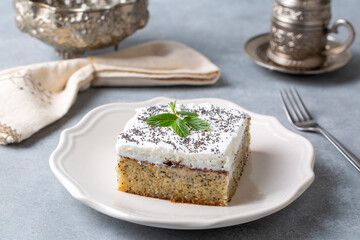 A dessert from traditional Turkish cuisine; Poppy cake, sweet. (Turkish name; Hashasli revani - has...
