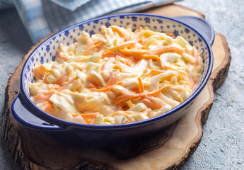 Coleslaw salad close up on a bowl. Cabbage, carrot salad. (Turkish name; lahana salatasi)