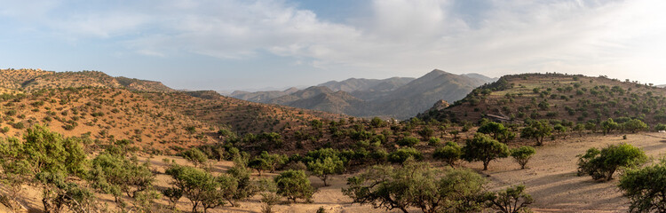 Sunset over a beautiful peaceful landscape of the Anti-Atlas mountains near Tirourgane