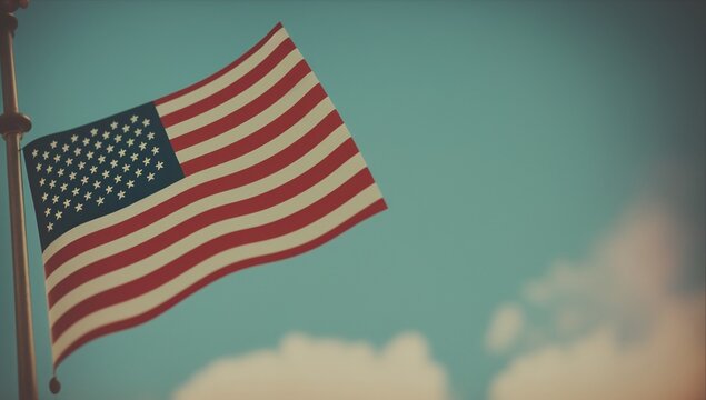 An Image Of An Evocatively Moody Looking American Flag Flying In The Sky