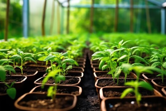 stock photo of growing plants in greenhouse garden photography Generated AI