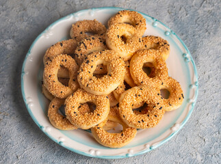 Turkish Bagel with sesame seeds or salty ring cookies. Turkish name; Kandil simidi or tuzlu halka kurabiye