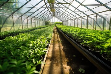 stock photo of growing plants in greenhouse garden photography Generated AI