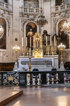 Interior of Parish Church of Saint-Paul of Saint-Louis (Eglise Saint-Paul-Saint-Louis, 17th-century) -church on Saint-Antoine Street in Marais quarter of Paris. Paris. France. MAY 29, 2019.