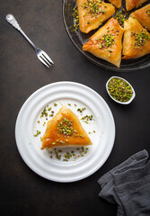 Traditional Turkish desserts; custard triangular dessert, albanian dessert ( Turkish name; Arnavut tatlisi or muhallebili muska tatlisi)