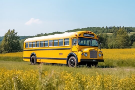 empty Old Yellow School Bus profesional photography ai generated