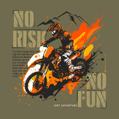 Motocross rider vector design, illustration with splashes of paint in yellow and orange colors