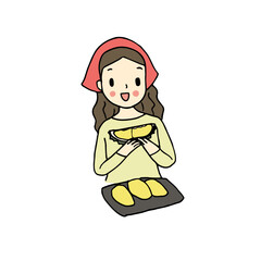 Pretty woman enjoy with Durian, Hand drawn style vector illustration