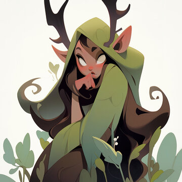 fawn humanoid character, cute, female, antlers, vector