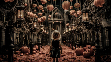Trick or Treat Children on Halloween Digital Art KI Wallpaper Background Generative AI KI Journal Illustration 