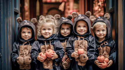 Fototapeta premium Trick or Treat Children on Halloween Digital Art KI Wallpaper Background Generative AI KI Journal Illustration 