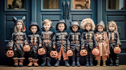 Obraz premium Trick or Treat Children on Halloween Digital Art KI Wallpaper Background Generative AI KI Journal Illustration 
