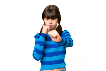 Little caucasian girl over isolated background with fighting gesture