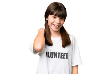 Little volunteer girl over isolated background laughing