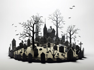 Obraz premium stark graveyard, tombstones, spooky illustration