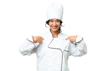 Young chef Argentinian woman over isolated background with surprise facial expression