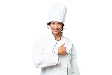 Young chef Argentinian woman over isolated background giving a thumbs up gesture