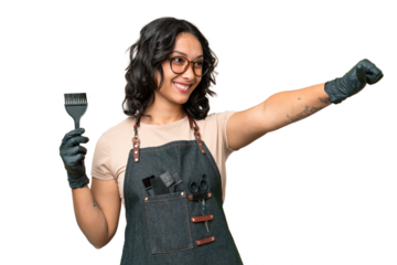 Young argentinian hairdresser woman over isolated background giving a thumbs up gesture