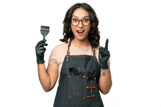 Young argentinian hairdresser woman over isolated background thinking an idea pointing the finger up