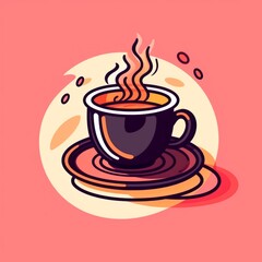 Obraz premium Cup of hot coffee art. Vector illustration in flat style. Flat clipart illustration of a colorful coffee mug on a colored background. Caffeine concept.