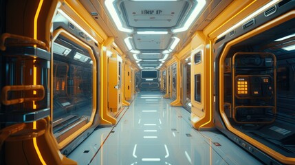 space station. interior of a spaceship, everyday life of an astronaft - obrazy, fototapety, plakaty