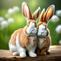 A rabbit its soft, fluffy fur and delicate features ,has a compact and agile body,Atop its head sit a pair of long, expressive ears , various colors, realistic picture .
