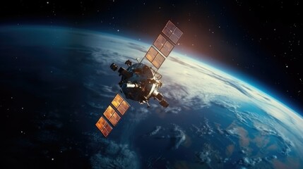 Obraz na płótnie Canvas modern satellite spacecraft orbiting the Earth. The satellite tracks the Earth. Space technology