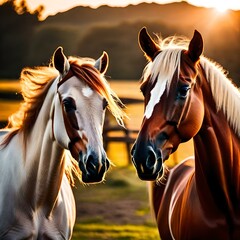 In the rolling fields of a picturesque countryside, a magnificent creature roams a couple of horses horse, a symbol of grace, strength, and companionship. Let us imagine a horse .