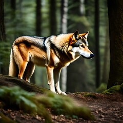 A couple of wolf , snow in backround .