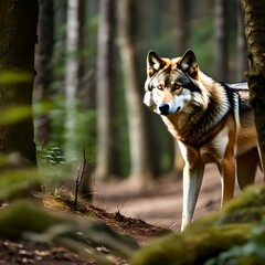 a couple of wolf , snow in backround