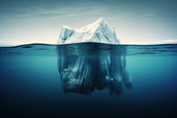 Iceberg above water and partly hidden underwater, created with Generative AI
