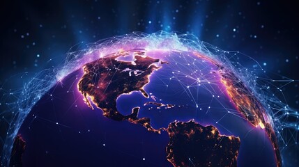Planet Earth is shrouded in a network grid. Space technology, Internet coverage of Earth
