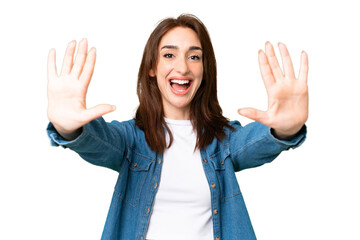 Young caucasian woman over isolated chroma key background counting ten with fingers